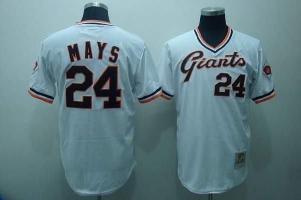 Mitchell and Ness Giants #24 Willie Mays Stitched White Throwback MLB Jersey - Click Image to Close